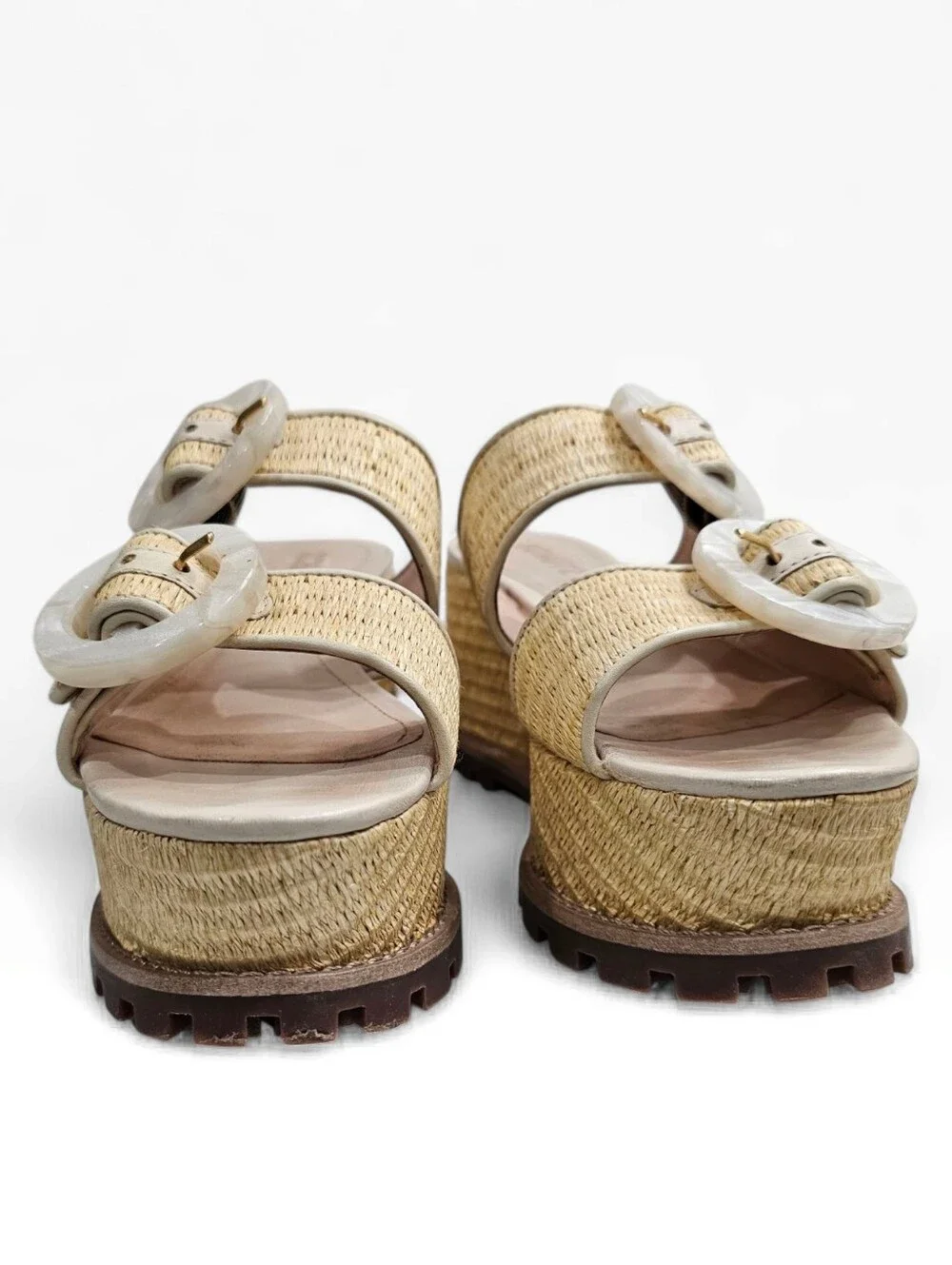SCHUTZ Bela Platform Raffia Wedge Slide Sandals In Natural & Egg Shell 6B